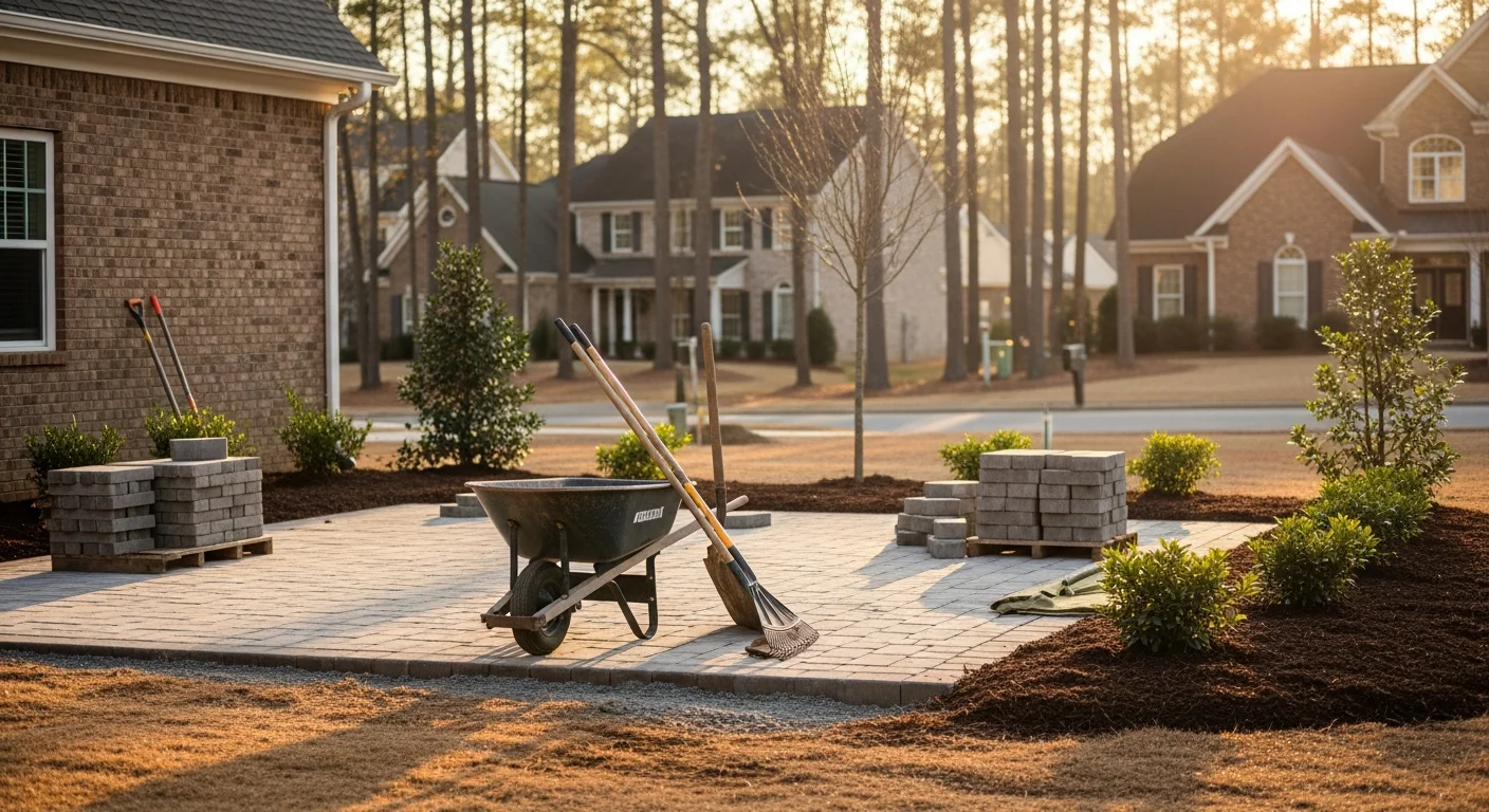 Landscaped backyard with patio and outdoor living space