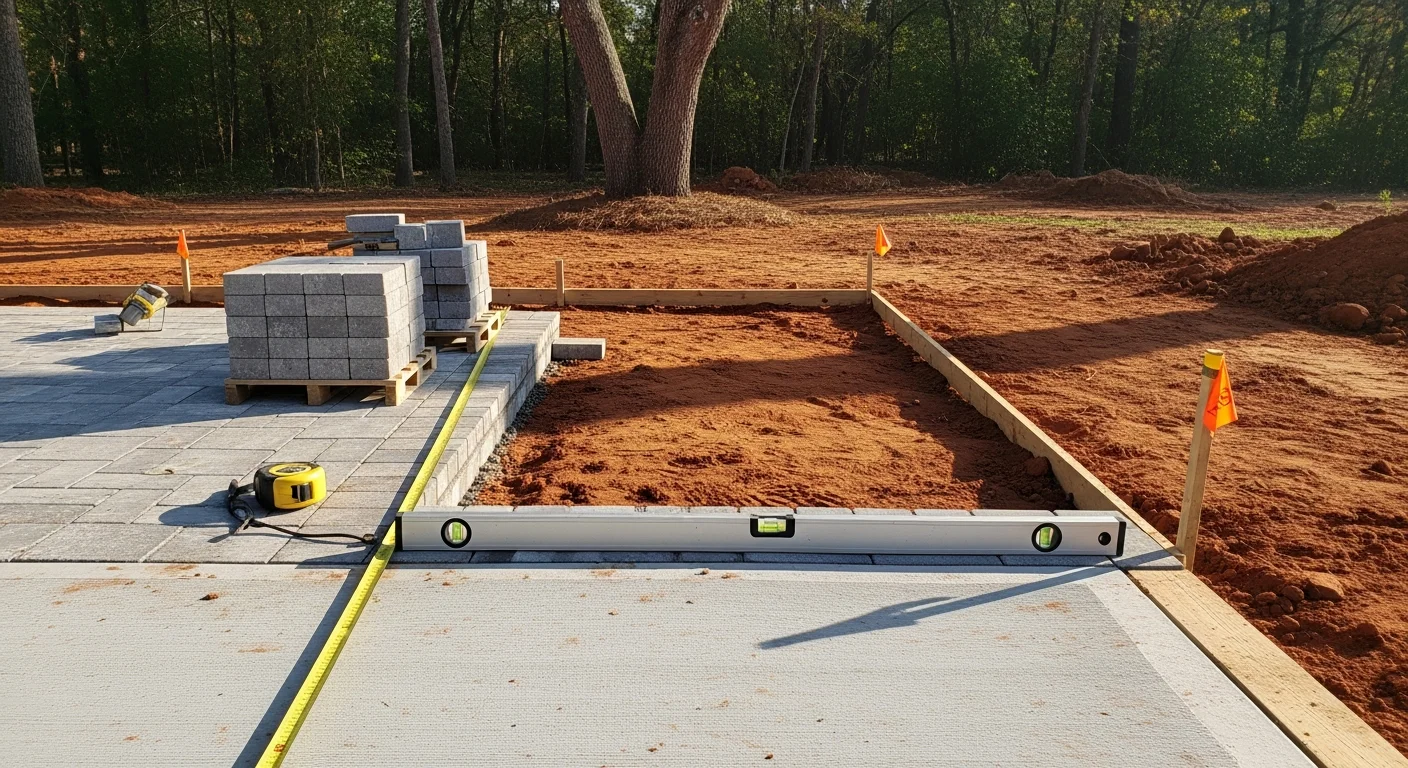 A finished backyard outdoor living space in Warner Robins, GA featuring a paver patio, pergola for shade, and landscape lighting installed by HomeMedics landscape contractors. The design reflects Middle Georgia's climate with open-air seating and defined entertaining zones.